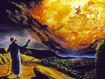 The Prophet Elisha sees Elijah ride a Chariot of Fire into Heaven
