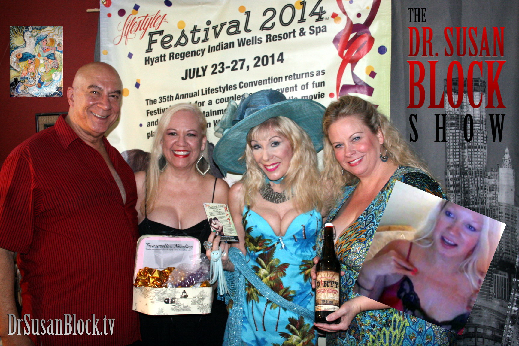 Lifestyles Festival 2014 coordinators Rick Diaz and Mary Diaz (holidng her Treasure Box Novelties "Waterproof Bunny Wall Banger," Dr. Susan Block, Kerry (holding Dirty Tequila) and Layla Now, therapist with the Block Institute.  Photo: L'Erotique