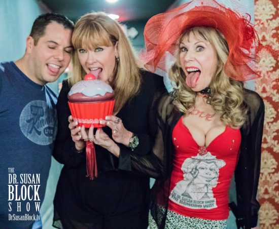 Getting in an oral mood with fabulous Adult Entertainment Icon Porsche Lynn and Cupcake Theater manager at Opening Night for The Golden Age of Adult Cinema. Photo: Jux Lii