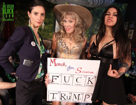 FemDom Earth Day on DrSuzy-Tv with Madame Margherite & Mistress Eva Cruz. "March for Scinece: Fuck Trump " sign by Del Rey Bonobo. Photo: Abe Bonobo