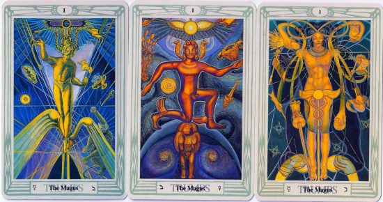 Frieda Harris' three depictions of the Magus. Aleister Crowley went with the first one.