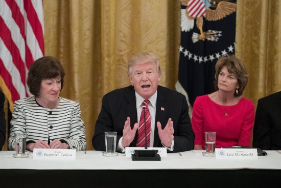 Real Life Wonder Women: Susan Collins and Lisa Murkowski flank real-life Mobster-in-Chief tRUMP. 