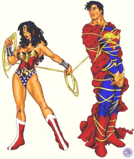Comic Book Wonder Woman lassos Superman