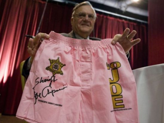 Sheriff Joe shows off his nonconsensual pink panties.
