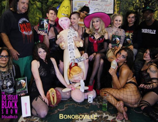 "Stormy Women" on DrSuzy.Tv: Lillith Lustt, Ron Jeremy rising from the Lagoon, Jack Friday, Surka Noelle, Mistress Kara, Stormy Daniels Blow Up Doll from Adult Warehouse Outlet, tRUMP doll, Monica Raven, Dr. Suzy with Forbes, Misty Dawn, Fizz D., Ikkor the Wolf, Phoenix Dawn, Mia Amore. Photo: Abe Bonobo