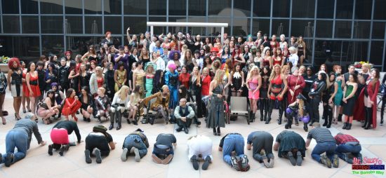 Slaves, subbies and pets kneel before the Mistresses of DomCon 2018. Photo: Hugo Flores
