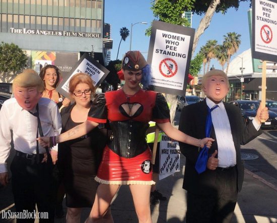 Phoenix with Dominatrixes Against Donald Trump director Mistress Tara, Goddess Soma and two tRUMPs at the International Sex Workers Day March in LA