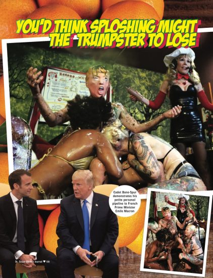 One side of a "Sploshing Trump" page. Get the Speakeasy to see what the other side says, so it all makes sense!