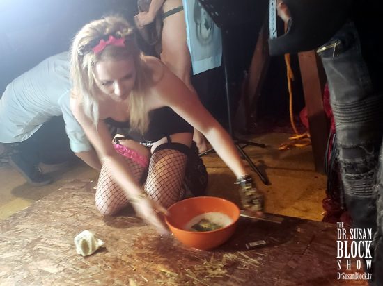 Cinderella Blossom cleans up Rhino Girl's Mess. Photo: Author
