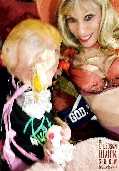 Having gagged the Trumpus with a cornstalk for Fall Equinox, we examine his Toadstool peepee. Photo: selfie