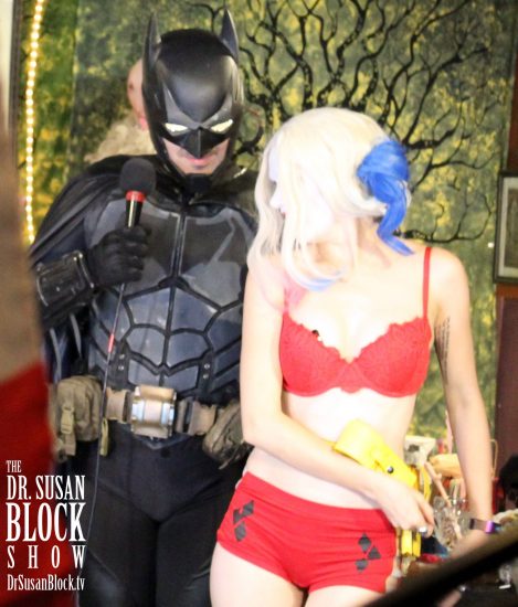 Batman and Harley Quinn in BOOnoBOOville. Photo; Georges