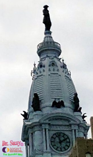 Right on My Marriott/Loews doorstep: Billy Penn ontop of Philly City Hall. Photo: Author
