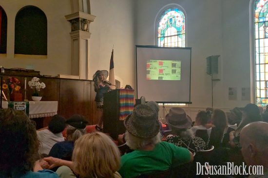 Giving My Mini-Eulogy for the Great Art Kunkin in the Beautiful Stain Glass Sanctuary of the Majestic Echo Park Methodist Church. Photo: Unscene Abe