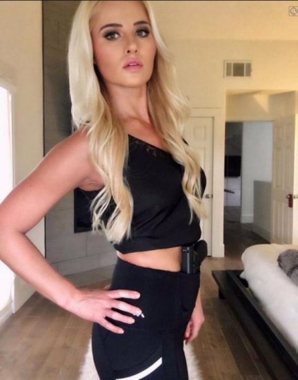 just in time for Labor Day AND Labia Day: Tomi Lahren's Made-in-China yoga pants with gun holster just above the labia.