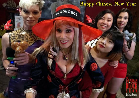 Ringing in the Chinese New Year with Chinese Comediennes Sybil Jin and Zeo New, Mistress Erikka & Sunshine. Photo: Selfie