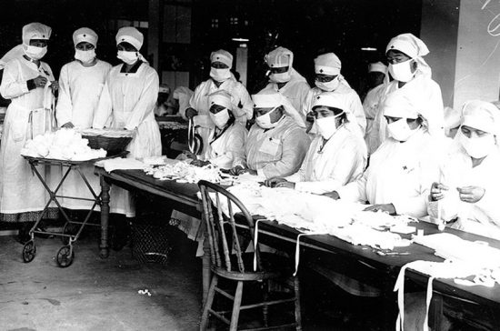 Boston Red Cross on the front lines of the Influenza Pandemic of 1918. At least, they all have masks!