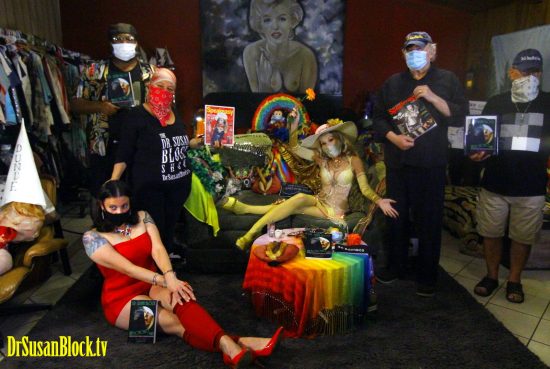 Masked up with the Bonoboville crew: Harry Sapien, Ana, Sunshine McWane, Capt'n Max & Miguel. Photo: Unscene Abe
