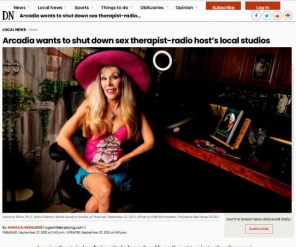 Mattress Madness: “Arcadia wants to shut down sex therapist-radio host’s studios” in LA Daily News & Pasadena Star News